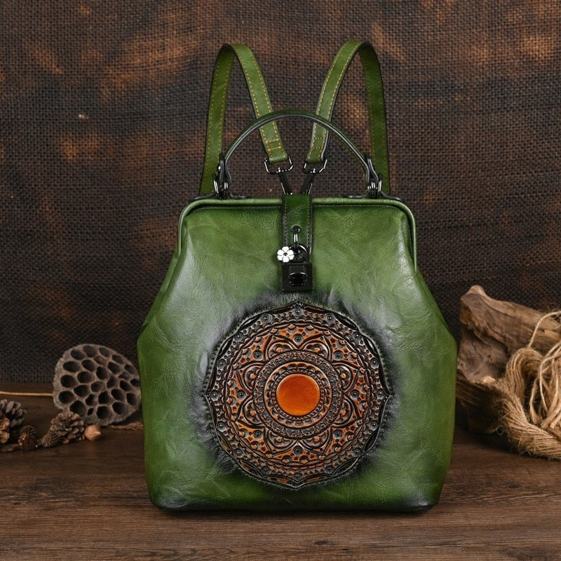 Bohemian Mandala Leather Backpack