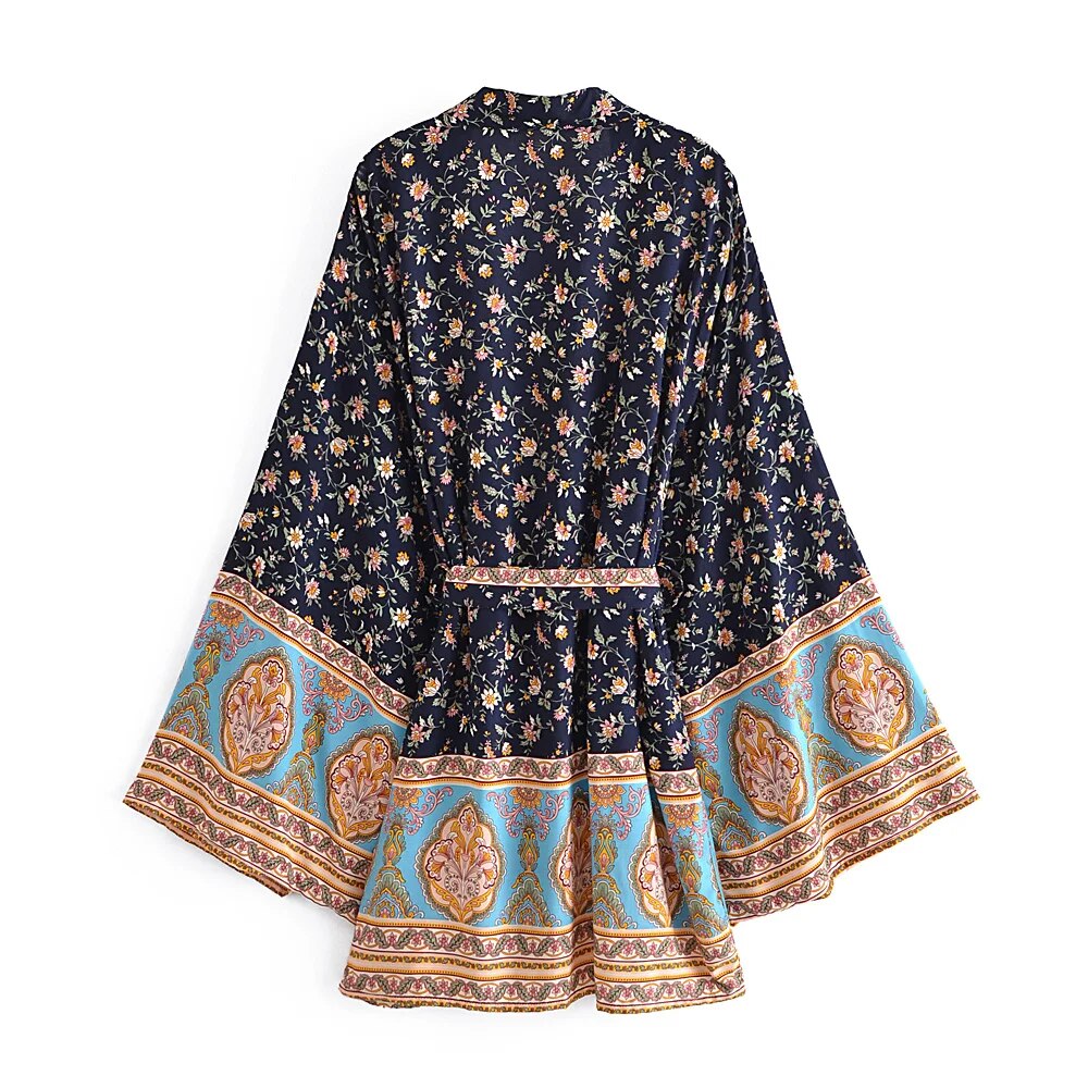 Navy Bloom Bohemian Kimono