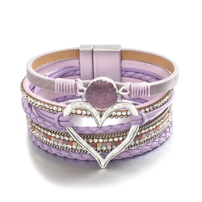 Multilayer Leather Heart Cuff Bracelet