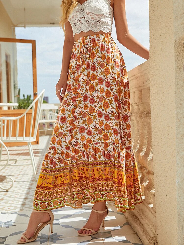 Bohemian Print Floral Maxi Skirts