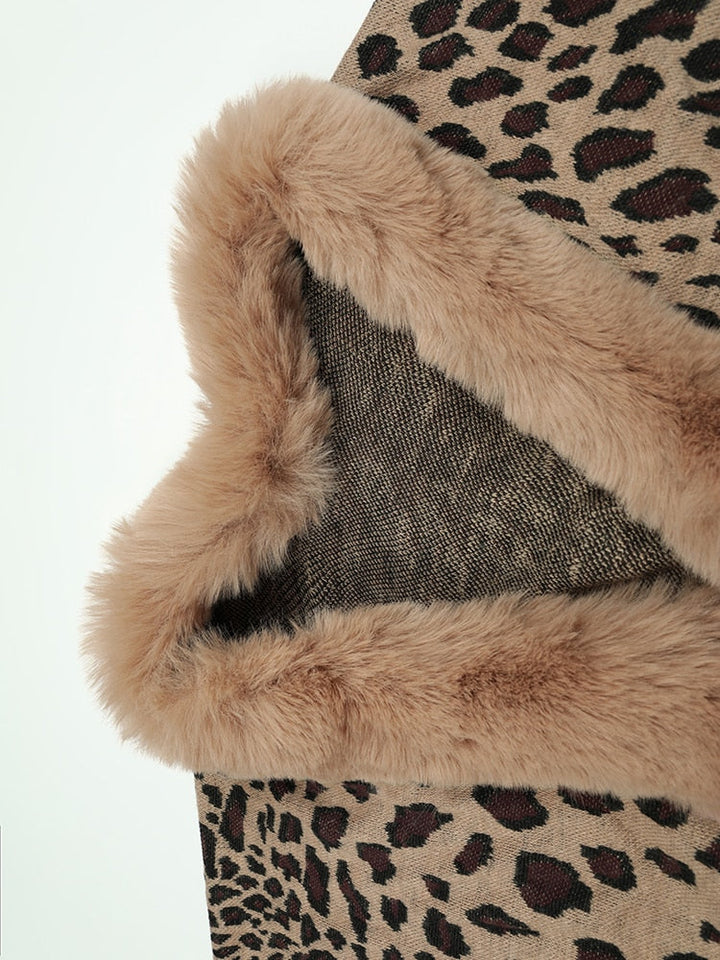 Fur Collar Leopard Poncho