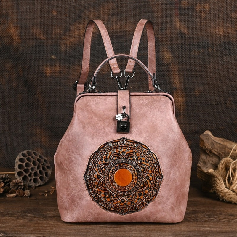 Bohemian Mandala Leather Backpack