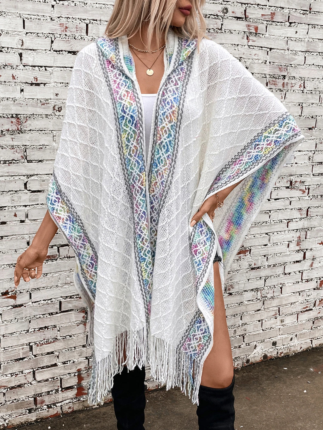 Geometric Hooded Knitted Shawl