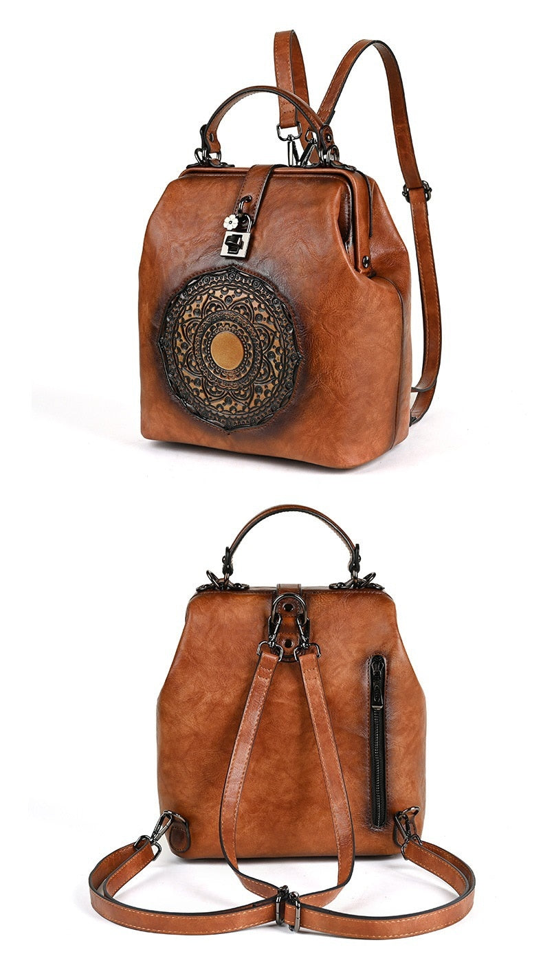 Bohemian Mandala Leather Backpack