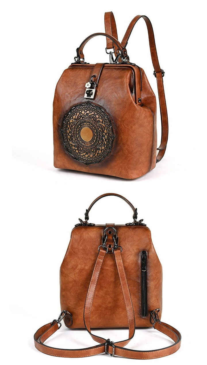 Bohemian Mandala Leather Backpack