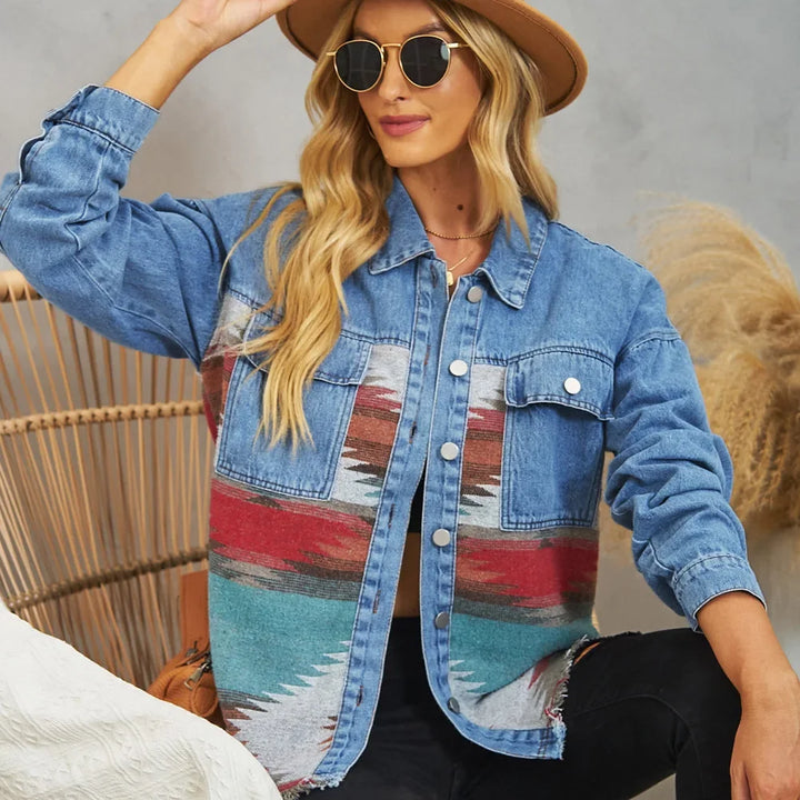 Aztec Spliced Denim Jacket