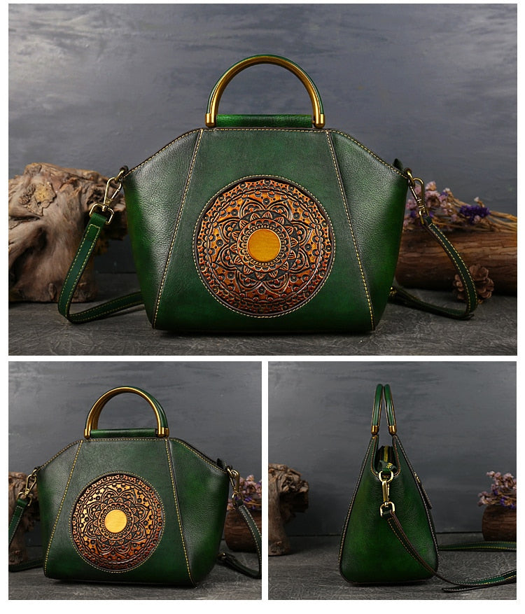 Vintage Mandala Leather Handbag