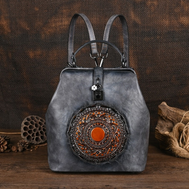 Bohemian Mandala Leather Backpack