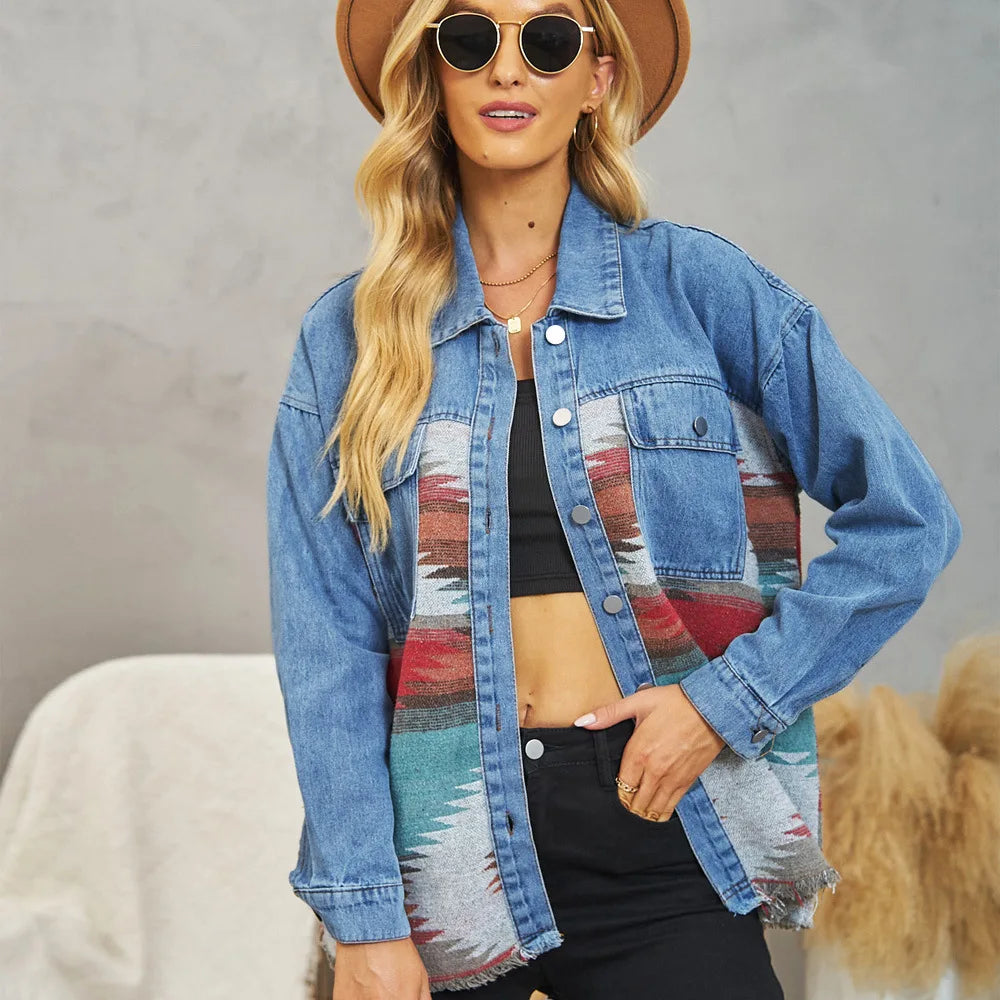 Aztec Spliced Denim Jacket