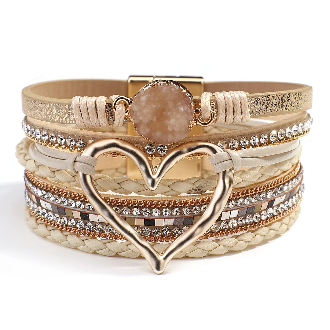 Multilayer Leather Heart Cuff Bracelet