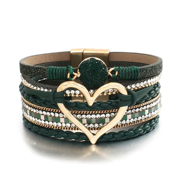 Multilayer Leather Heart Cuff Bracelet