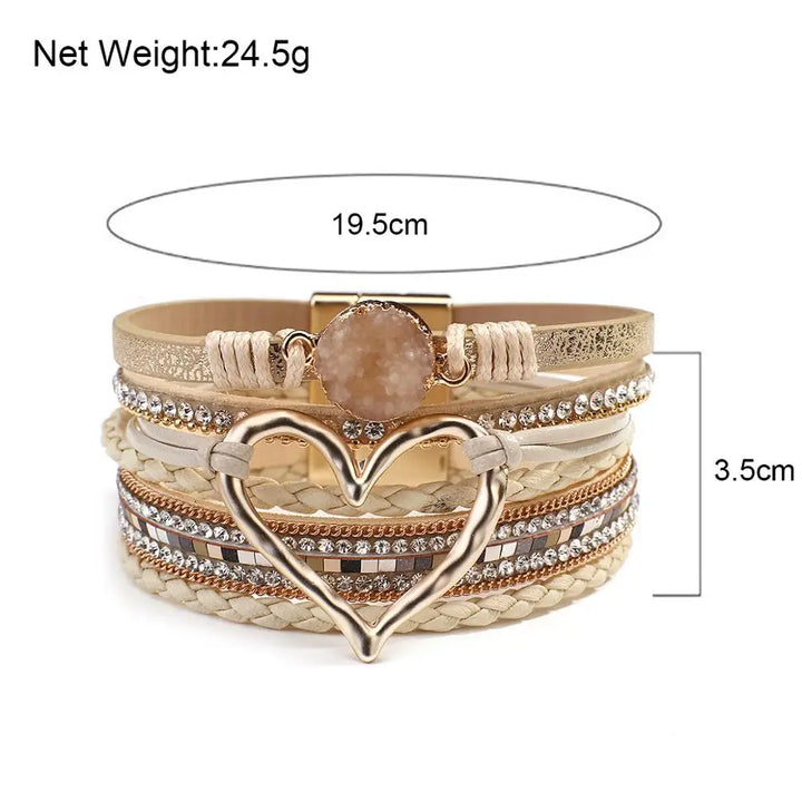 Multilayer Leather Heart Cuff Bracelet