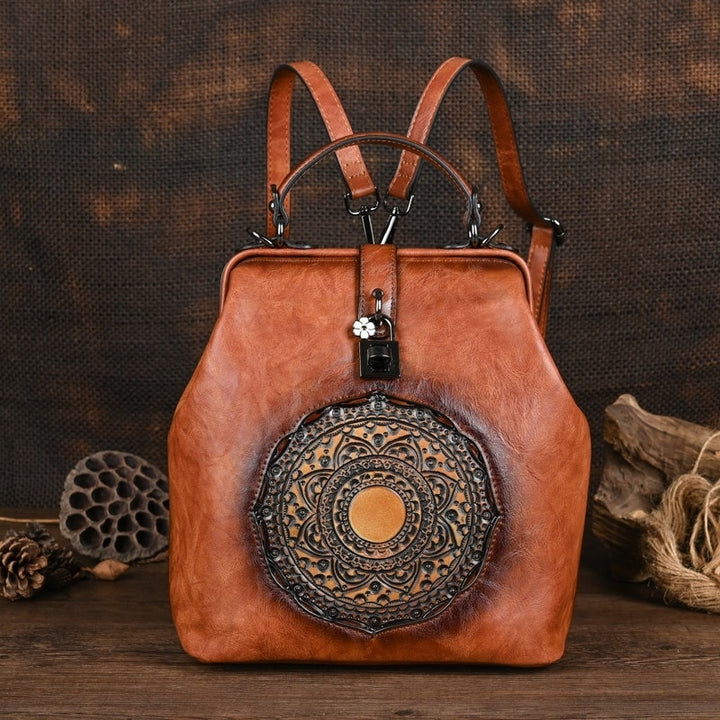 Bohemian Mandala Leather Backpack