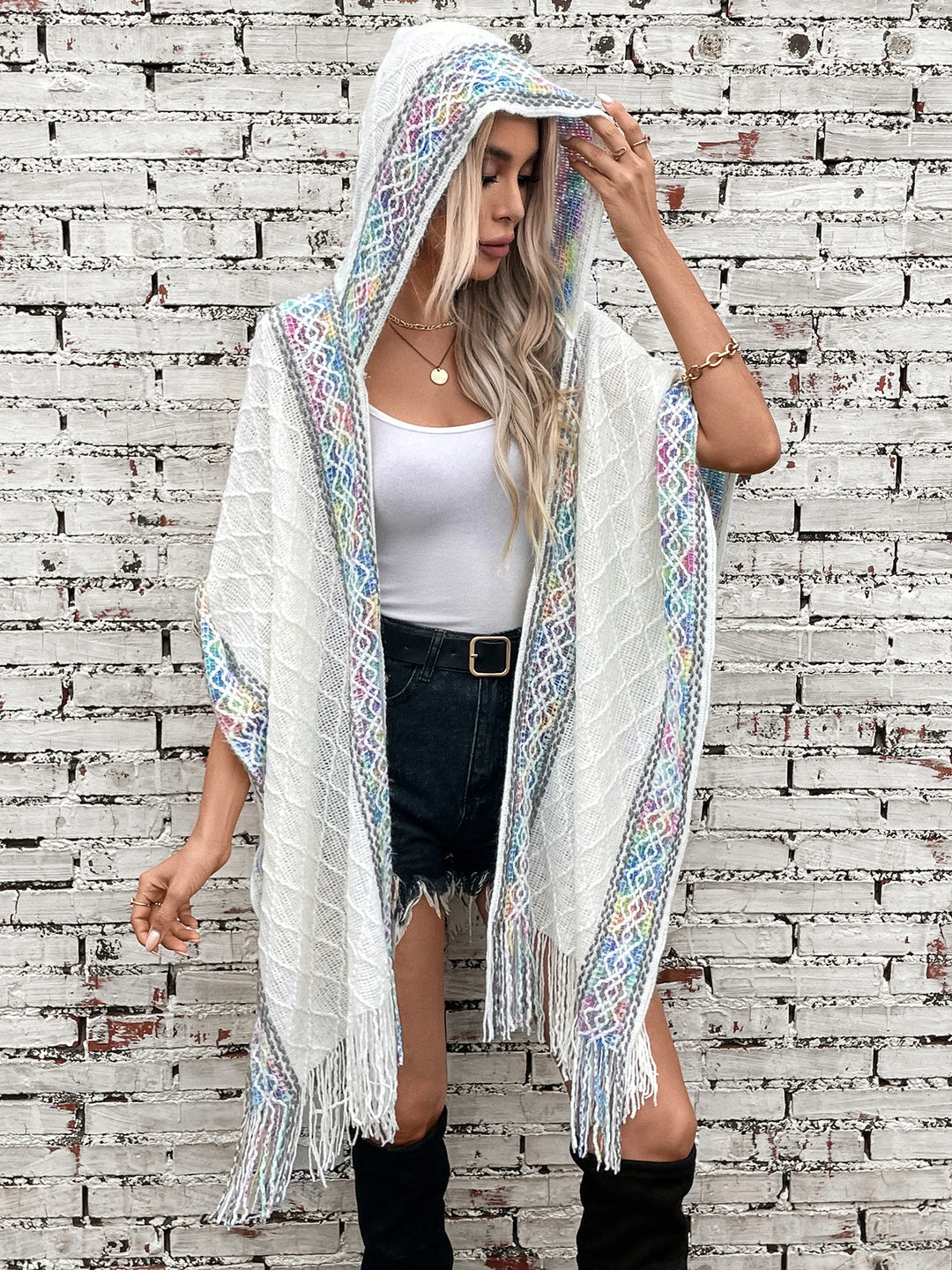 Geometric Hooded Knitted Shawl