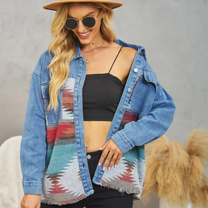 Aztec Spliced Denim Jacket