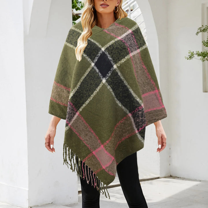 Winter Plaid Tassel Loose Cape Shawl