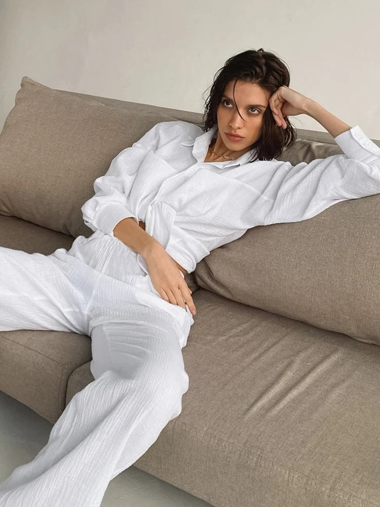 Casual Slim White Pants Suit with Pockets