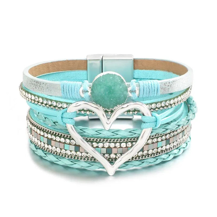 Multilayer Leather Heart Cuff Bracelet