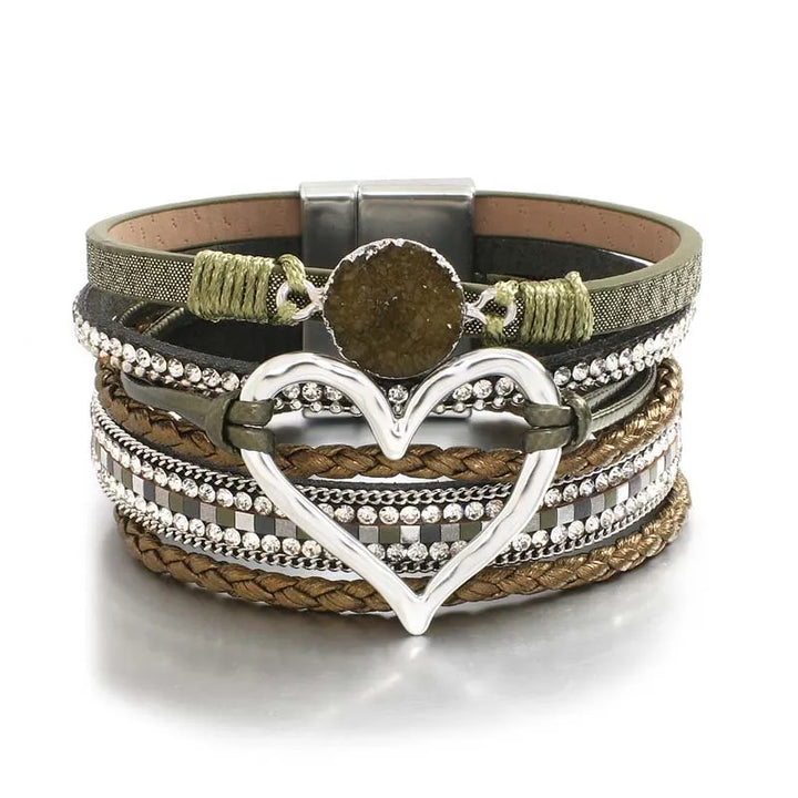 Multilayer Leather Heart Cuff Bracelet