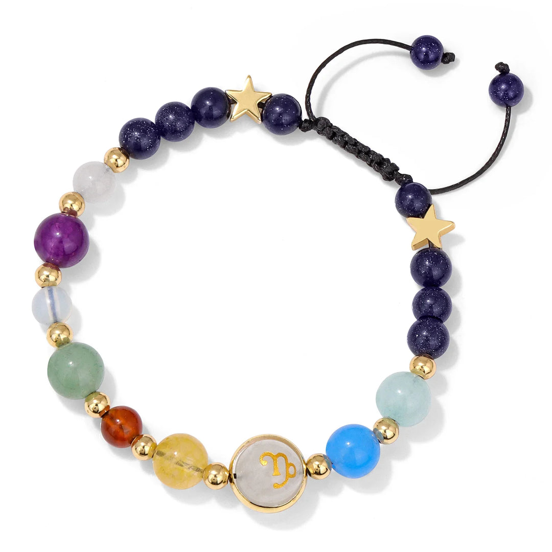 12 Constellation Signs Bracelet with Zodiac Card - Natural Stone Adjustable Rope Bracelet