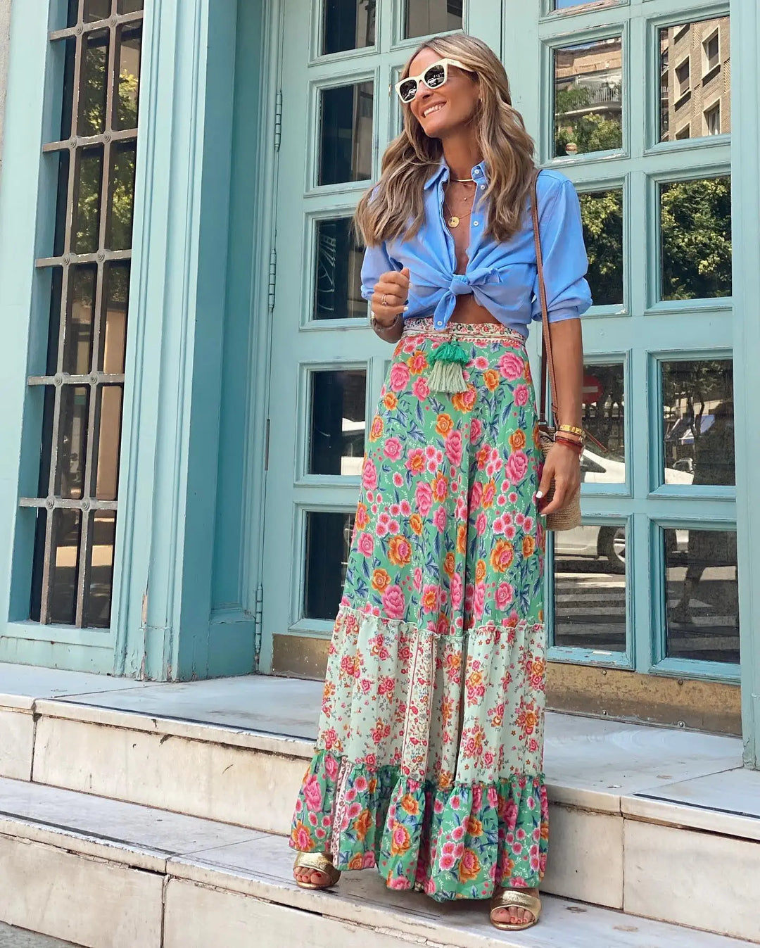 Boho Ruffle Loose A-Line Maxi Skirt – Ankle-Length Bohemian Chic