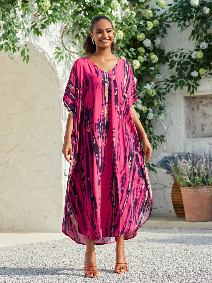 Pink Boho Tie Dye Maxi Dress