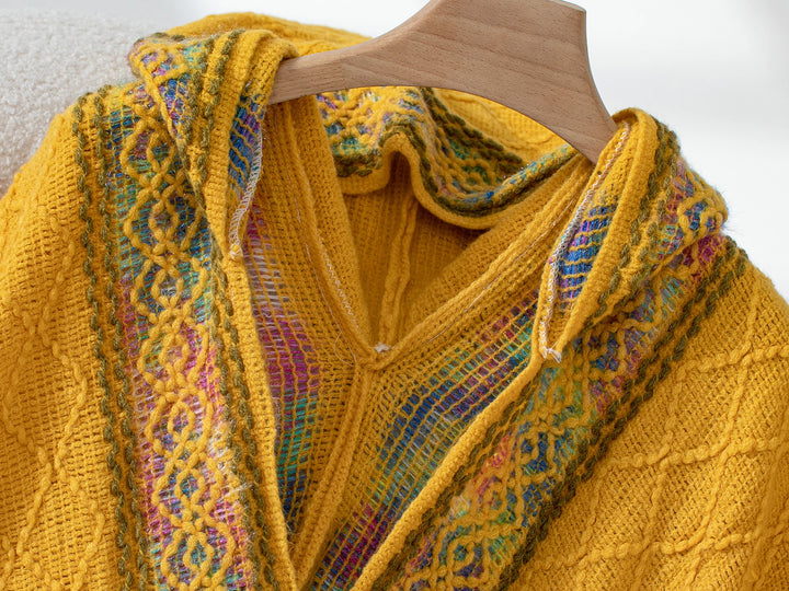 Geometric Hooded Knitted Shawl