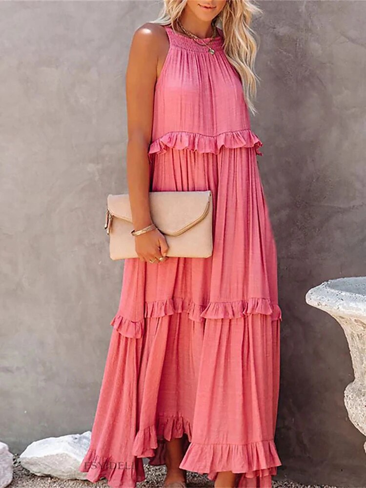 Bohemian Long Ruffle Dress