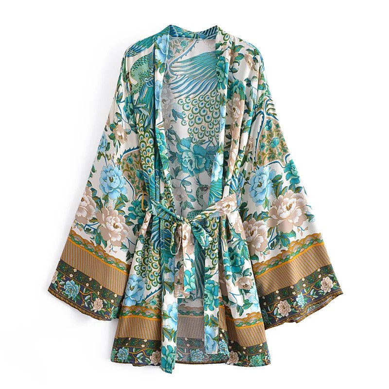 Meadow Boho Floral Bat Sleeve  Kimono