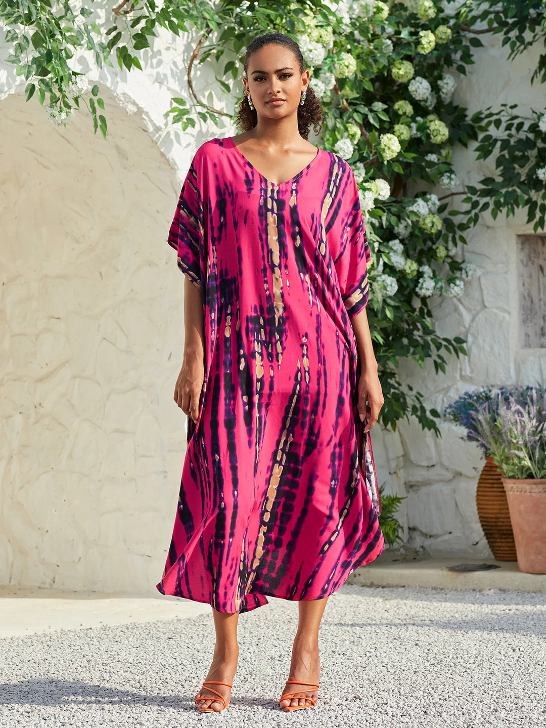 Pink Boho Tie Dye Maxi Dress