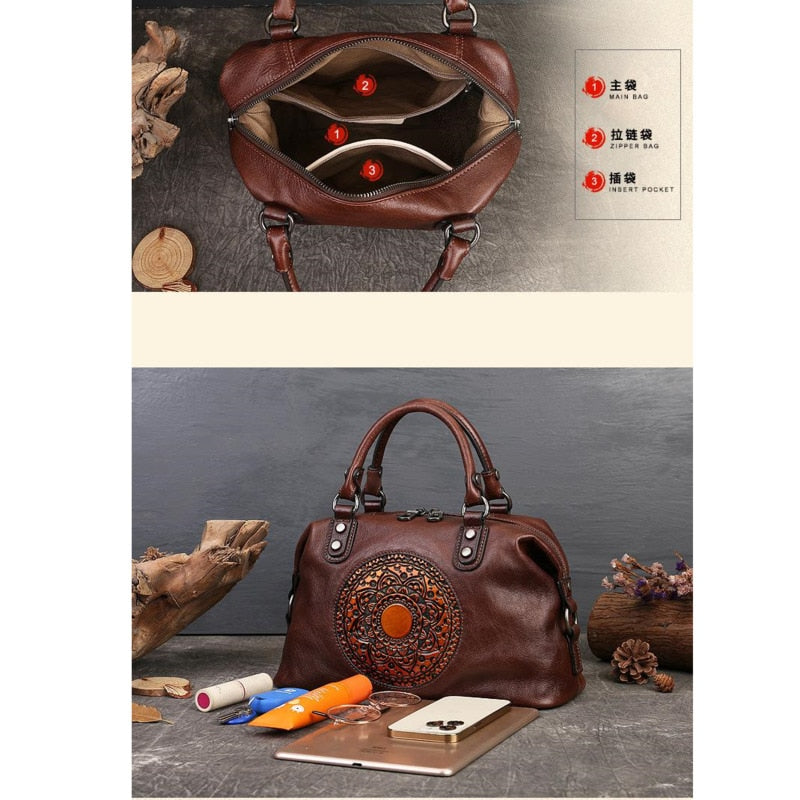 Bohemian Mandala Genuine Leather Handbag