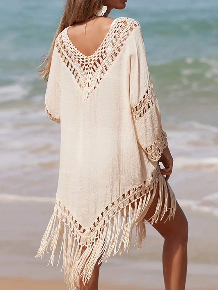 Bohemian Crochet Fringe Beach Cover-Ups