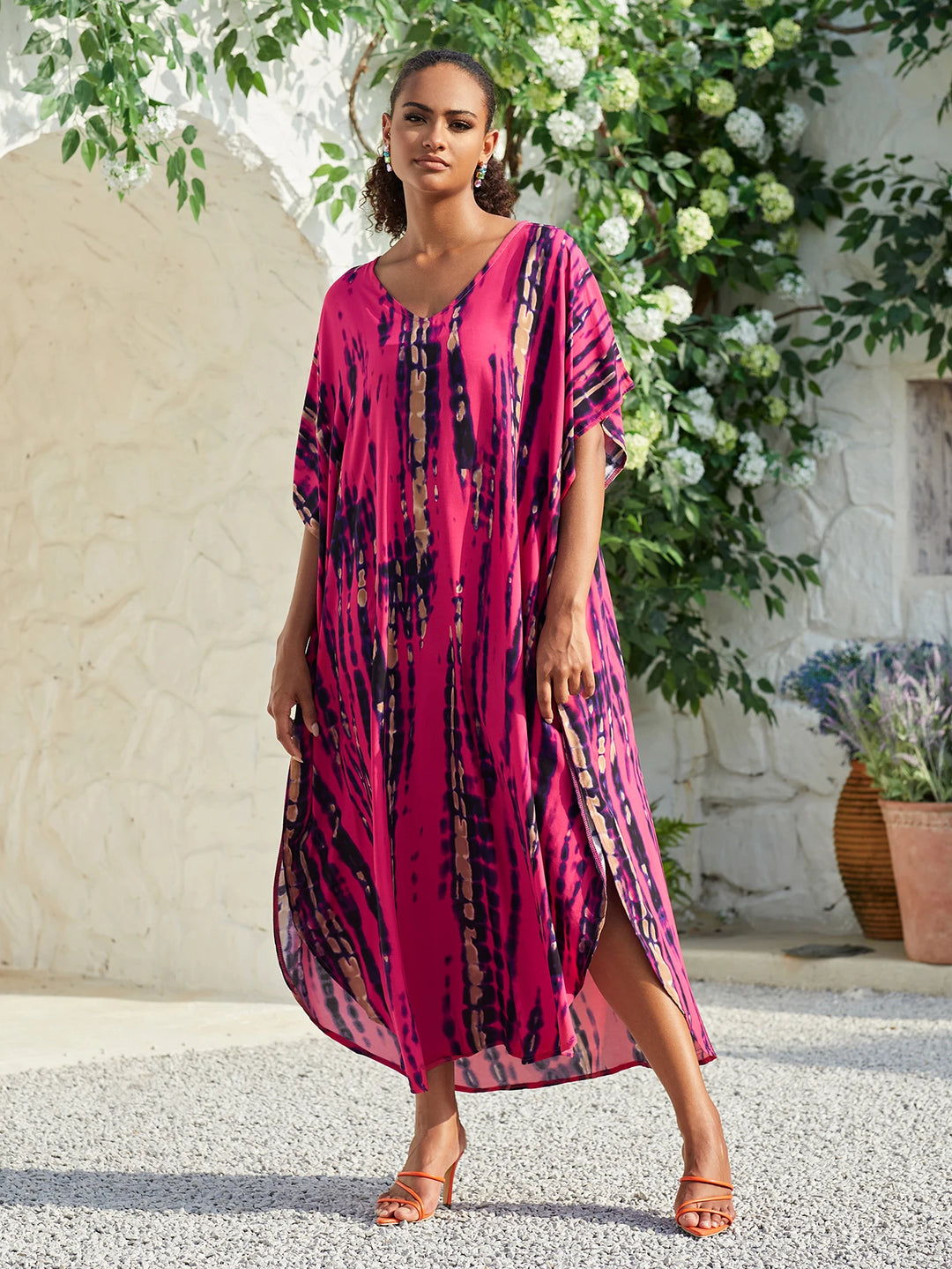 Pink Boho Tie Dye Maxi Dress