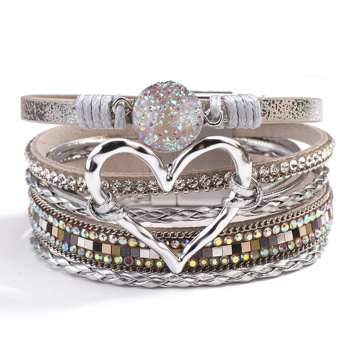 Multilayer Leather Heart Cuff Bracelet