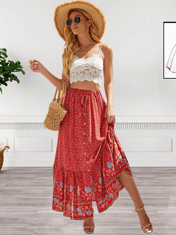 Bohemian Print Floral Maxi Skirts