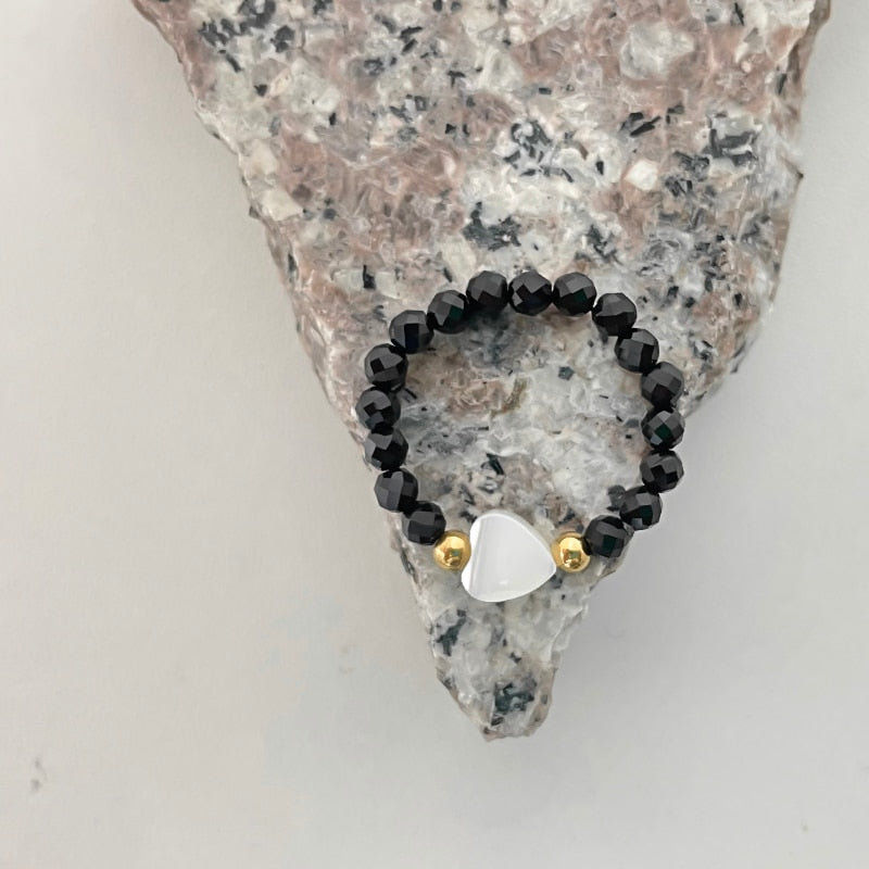 Moonstone &  Obsidian Crystal Heart Rings