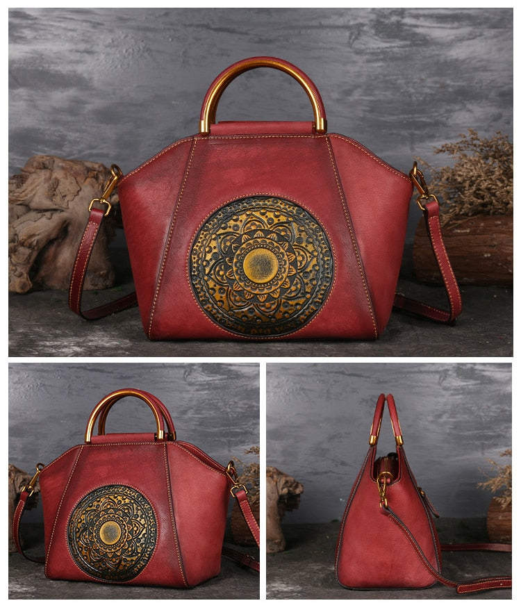 Vintage Mandala Leather Handbag