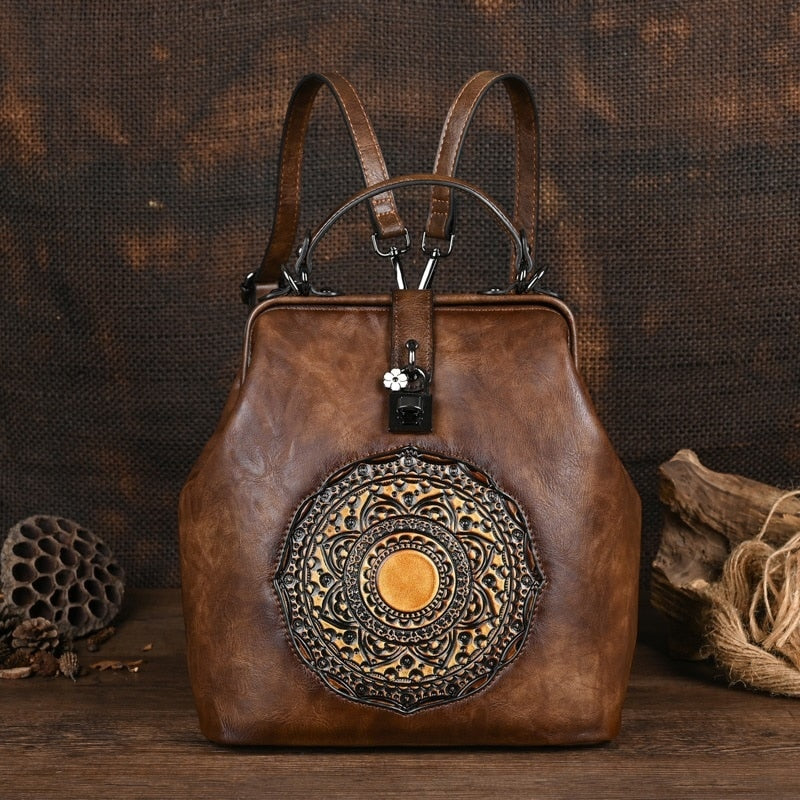 Bohemian Mandala Leather Backpack