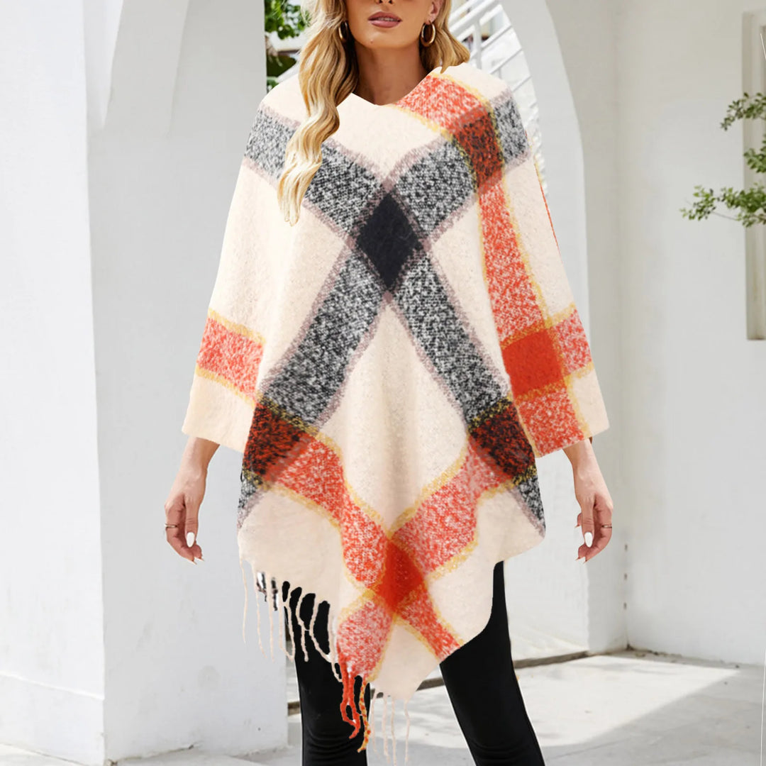 Winter Plaid Tassel Loose Cape Shawl