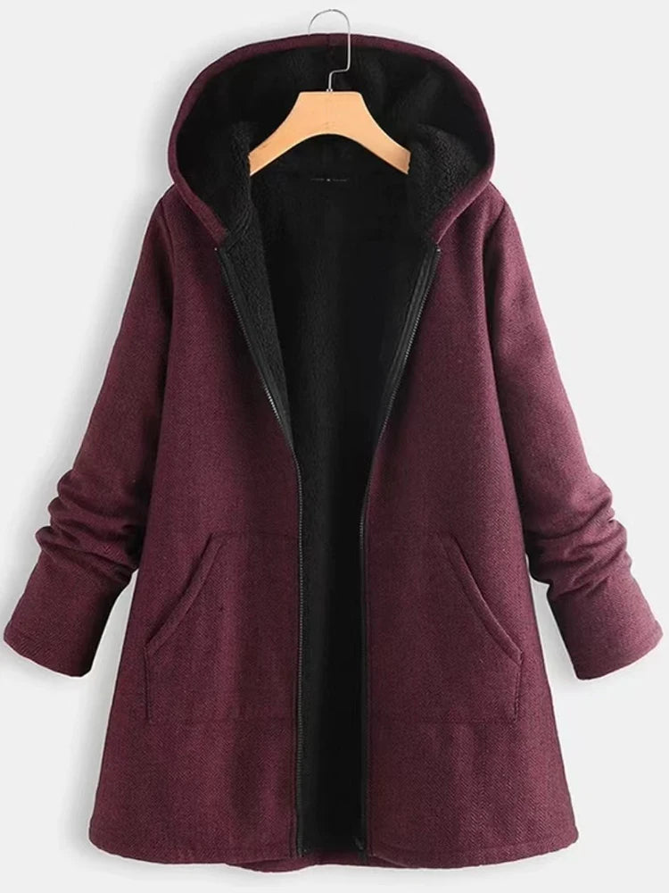 Plush Hooded Long Jacket