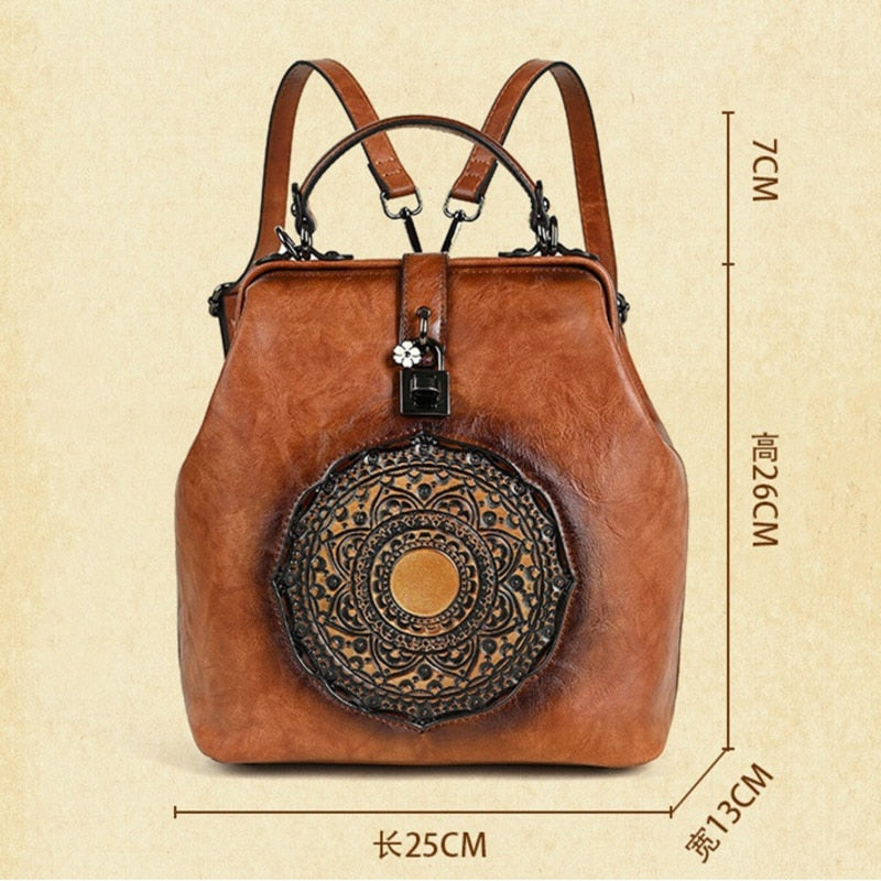 Bohemian Mandala Leather Backpack