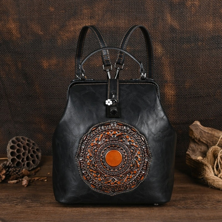 Bohemian Mandala Leather Backpack