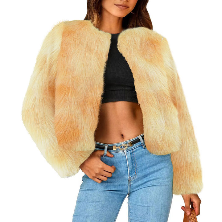 Cozy Chic Faux Fur Crew Neck Jacket with Pockets