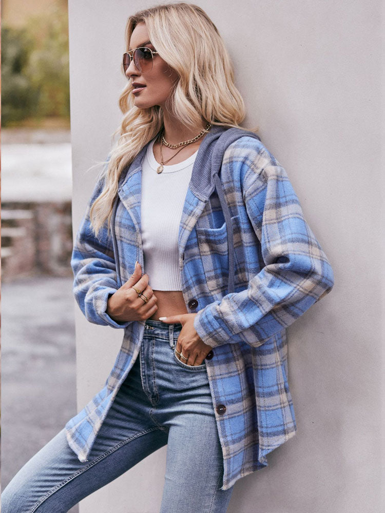 Loose Plaid Hooded Jacket