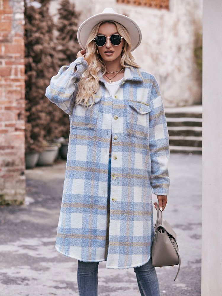 Plaid Print Long Cardigan Coat TELW