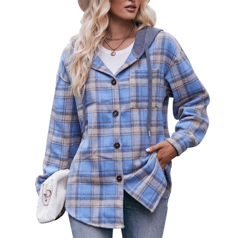 Loose Plaid Hooded Jacket