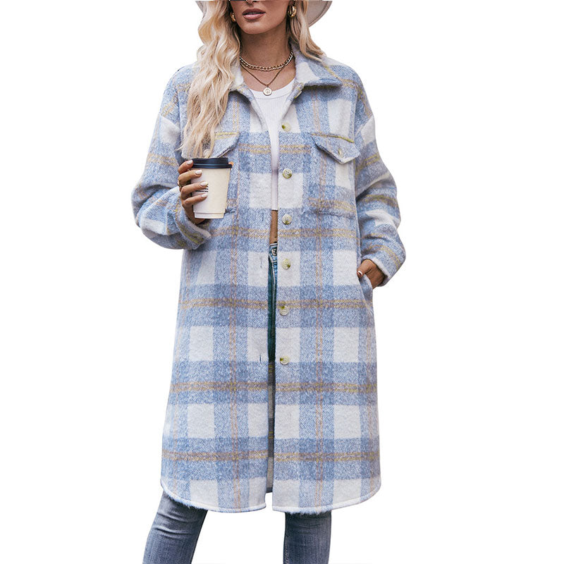 Plaid Print Long Cardigan Coat TELW