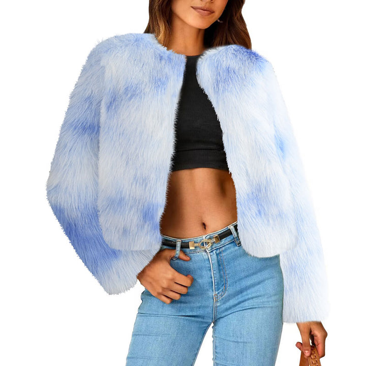 Cozy Chic Faux Fur Crew Neck Jacket with Pockets