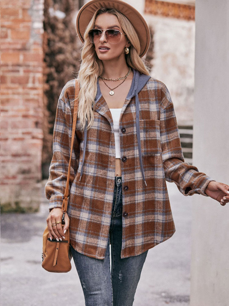 Loose Plaid Hooded Jacket