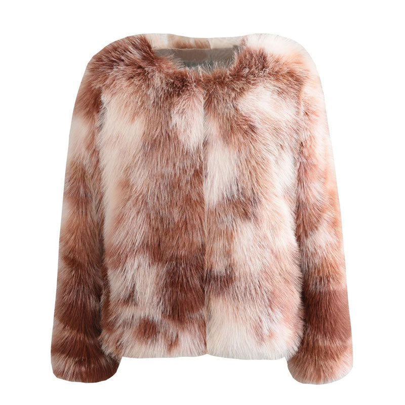 Cozy Chic Faux Fur Crew Neck Jacket with Pockets